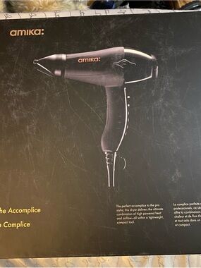 amika Black Professional Hair Dryer with Orange Logo